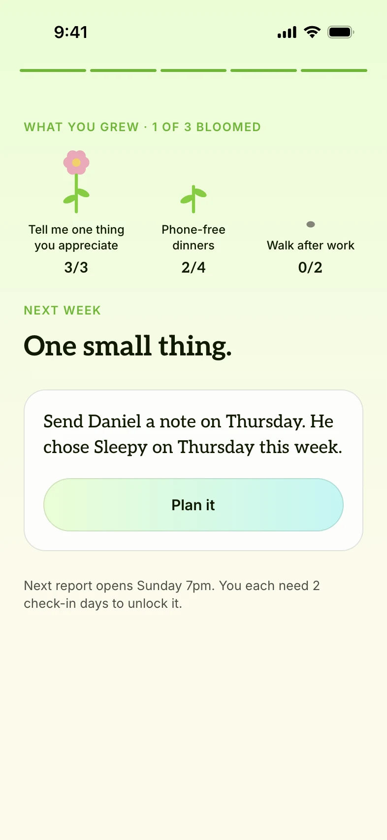 What you grew: goals as flowers and one small thing for next week