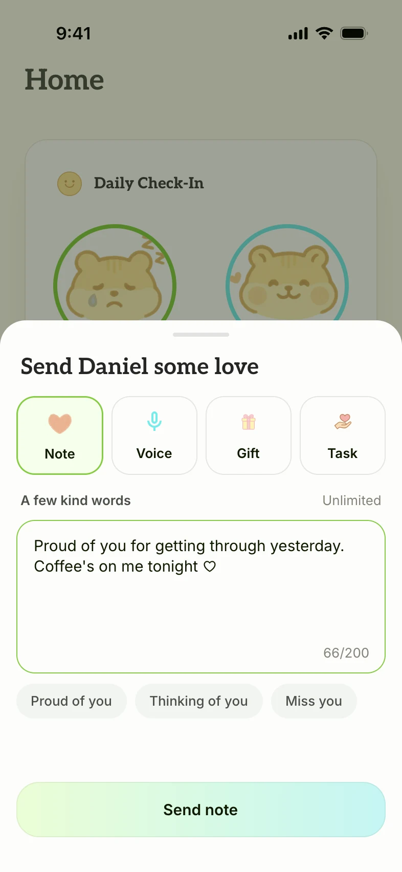 Send a note: Proud of you for getting through yesterday
